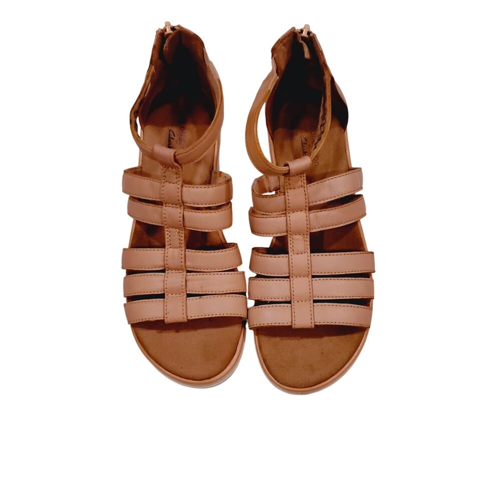 Women's Size 8 Clark Collection Zip Up Strappy Nude Wedge Sandals